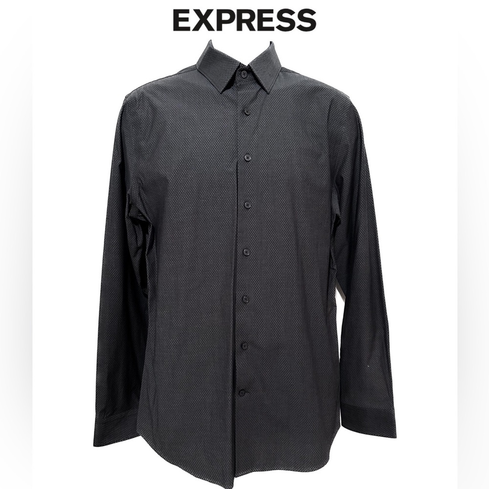 Express Men’s FITTED Long Sleeve Button Down Shirt Cotton/Spandex Dark Gray